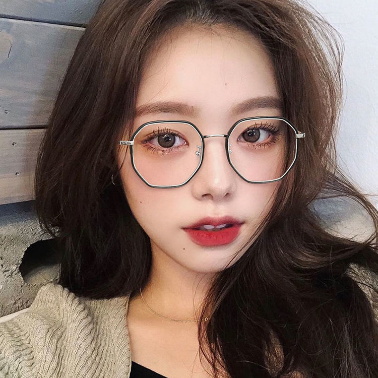 lisa多边形近视眼镜女圆脸疲劳护目眼睛框素颜显脸小 金黑组合 平光镜