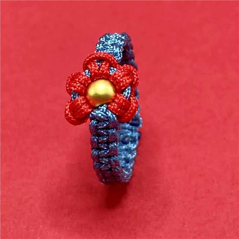 送你一朵小红花黄金戒指女转运珠抖音同款999足金手工编织diy指环 小