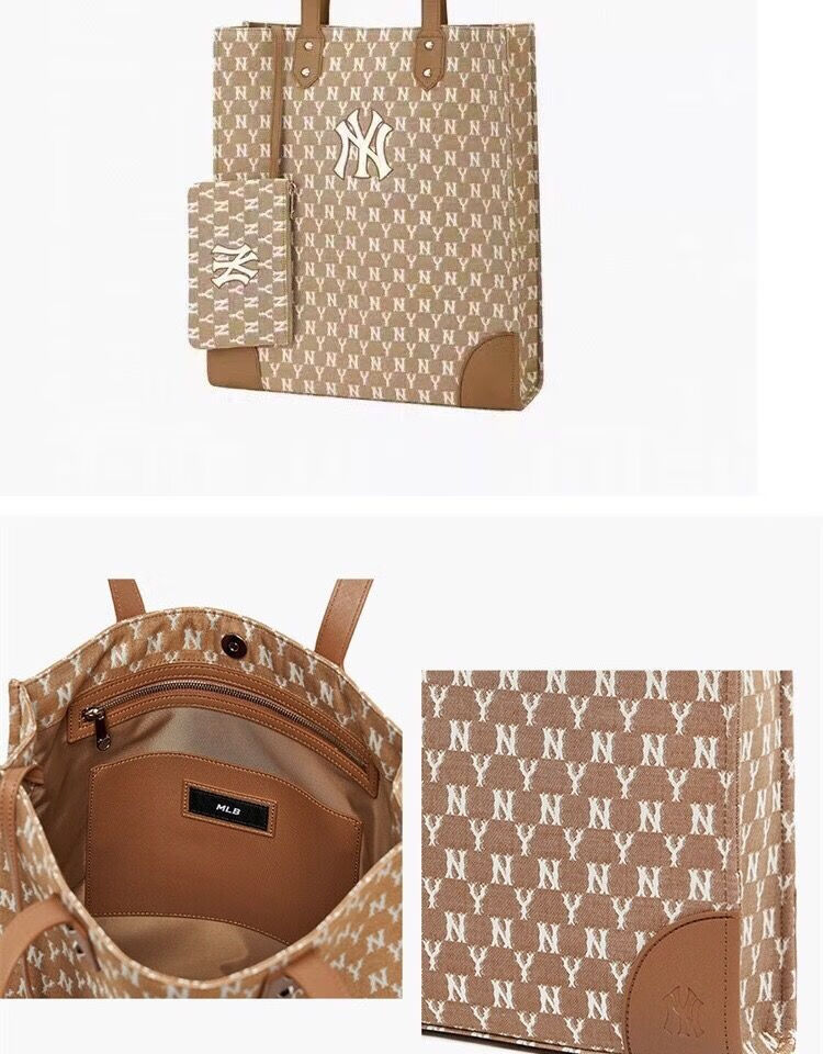 韩国mlb包mlb托特包专柜洋基队复古斜挎包休闲满花男女单肩包 灰色横