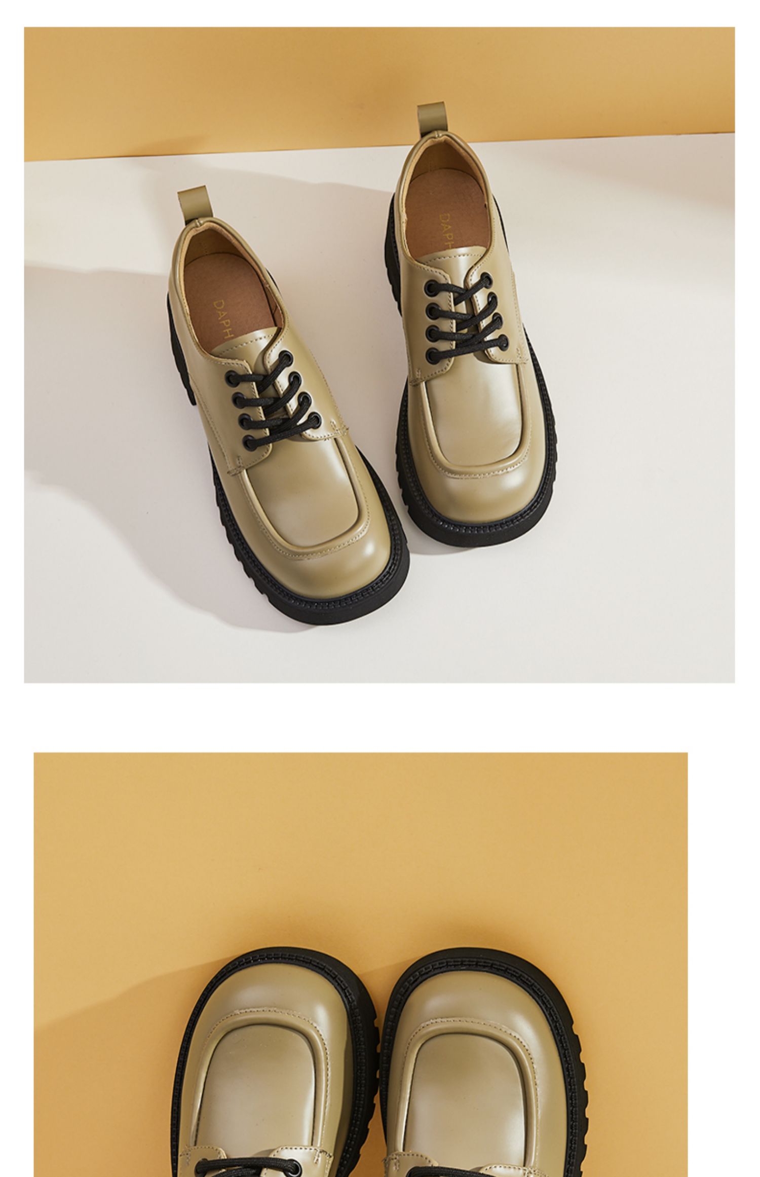 达芙妮韩系方头小皮鞋女松糕跟厚底配裙子jk制服鞋牛油果粗跟单鞋黑色