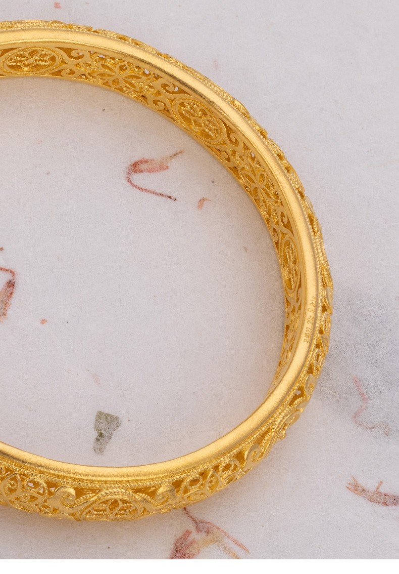 永隆金号 金包银手镯女款足金纯金纯银古法宫庭传承黄金花丝宫延梅花