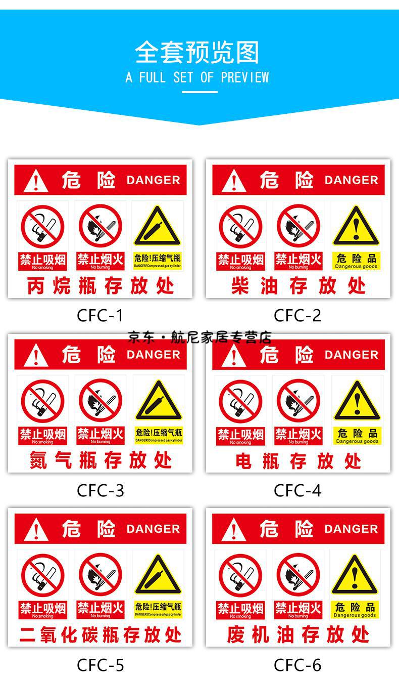 气瓶存放处安全标识牌安全警示牌氩气瓶空气瓶废机油柴油汽油存放处