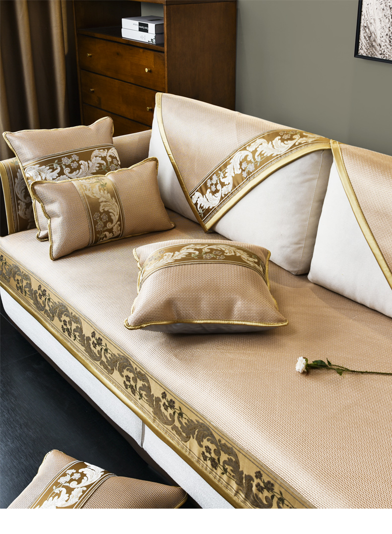 兰丽坊新中式夏季款夏季通用冰丝沙发垫实木凉席垫子防滑客厅沙发套罩