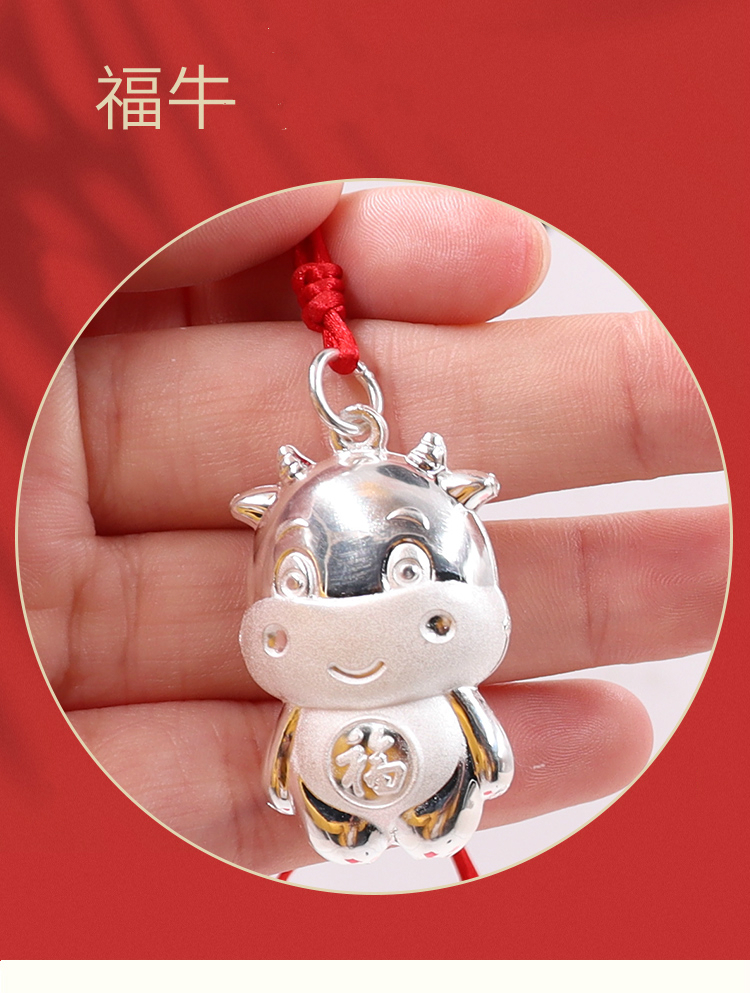 银牛吊坠生肖牛个性足银项链牛气冲天本命年银饰礼物新品吊坠搭配红绳