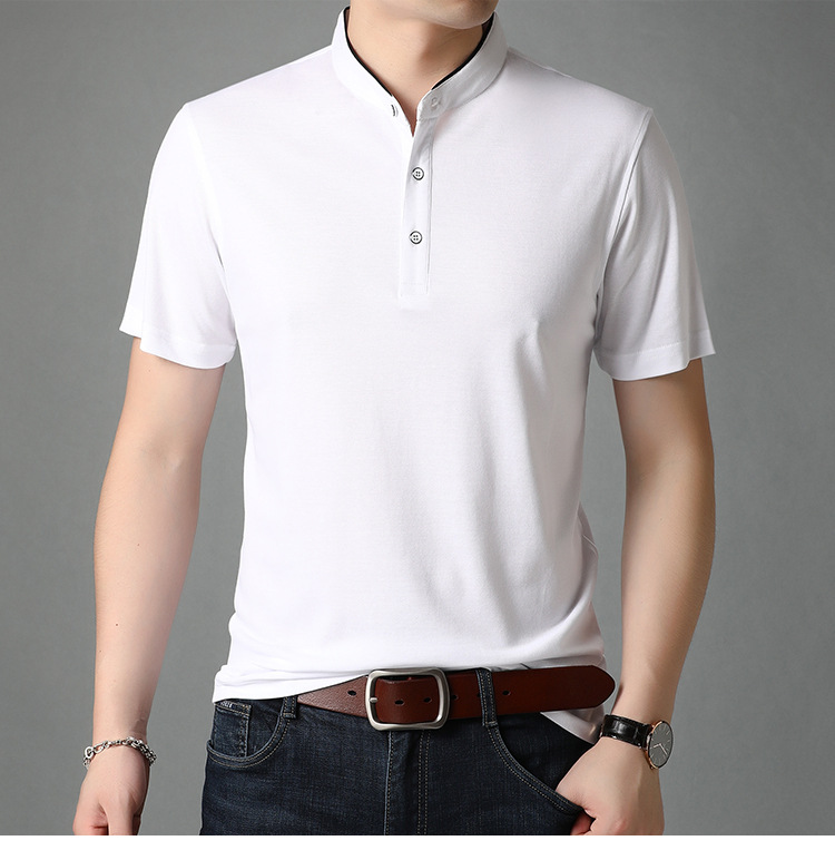 nob2021夏季新款男式立领短袖t恤衫中青年韩版休闲时尚薄款修身t恤