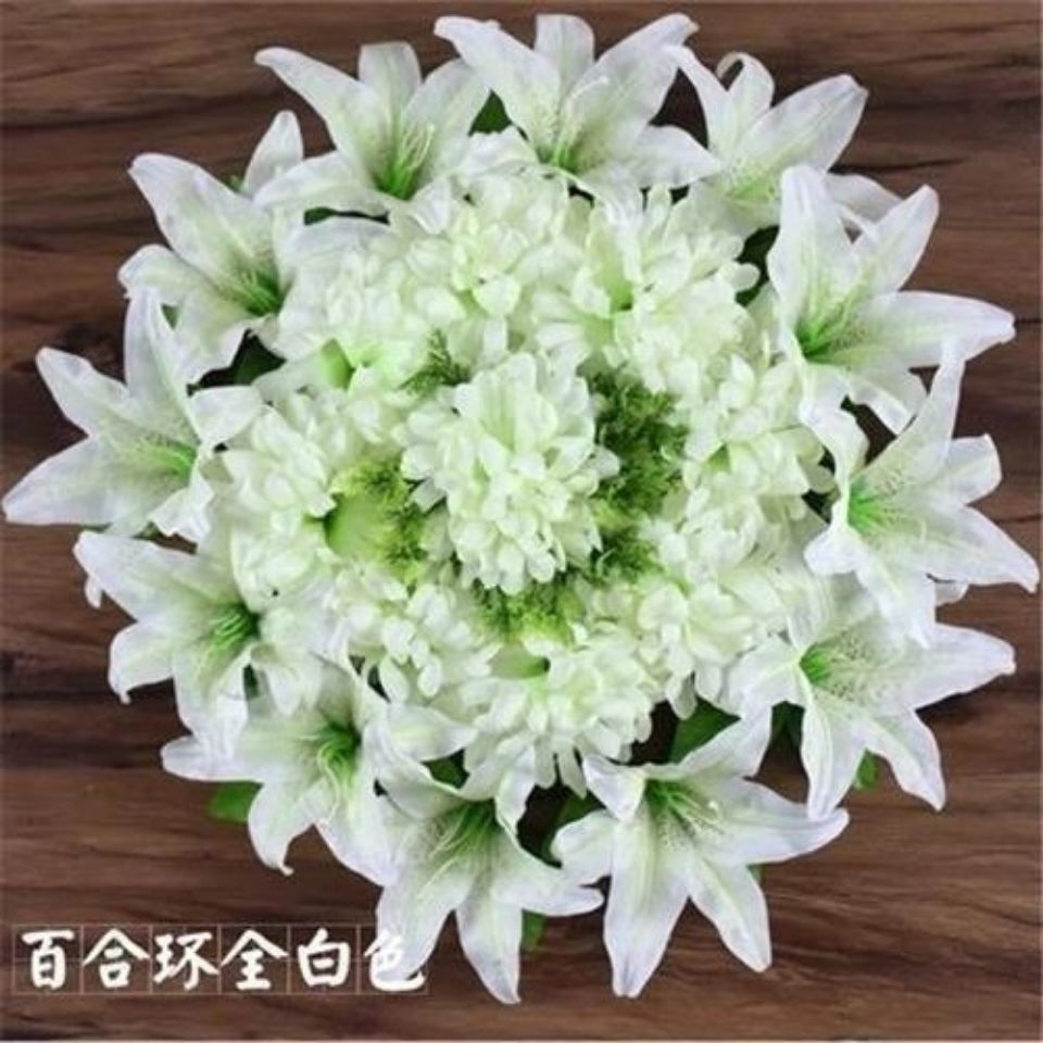 苏墨 清明节仿真菊花 塑料绢花用品扫墓花摆放假花 菊花花环(外紫内白