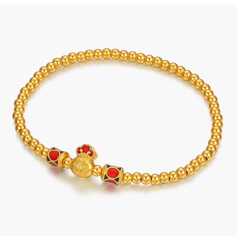 六桂福珠宝黄金手链女如意钱袋金珠手串足金古法转运珠手环女款 古法