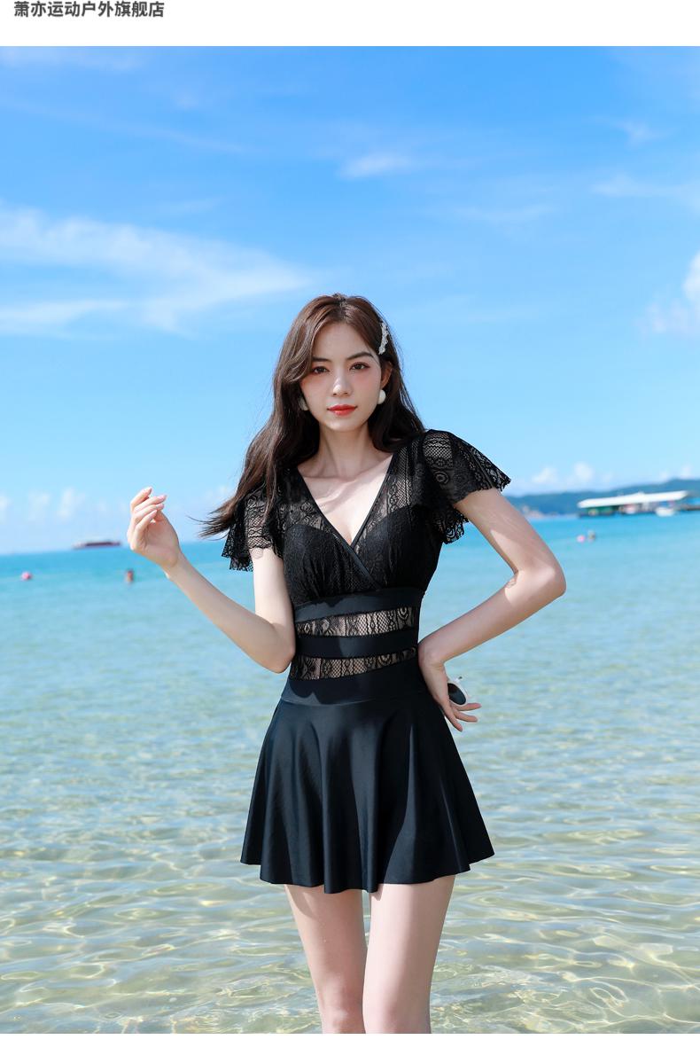 【特价捡漏】中国李宁泳衣女2022新款蕾丝仙女范遮肚显瘦性感连体大