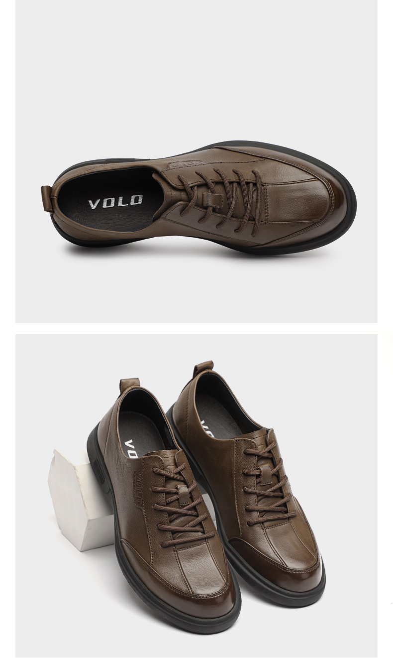 volo犀牛男鞋新品男士商务休闲皮鞋时尚拼接潮板鞋子 黑色 207210001d