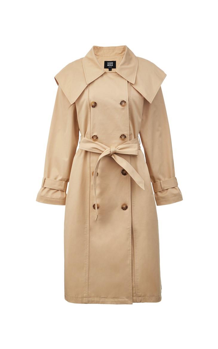 vero moda2021春夏新款双排扣收腰中长款风衣外套女321121017 c11蘑菇