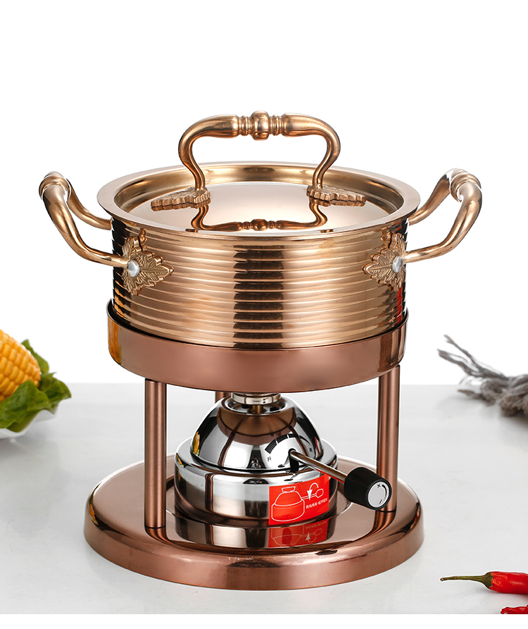 充气单人小火锅商用燃气瓦斯炉金色迷你自助涮锅一人一锅火锅锅具