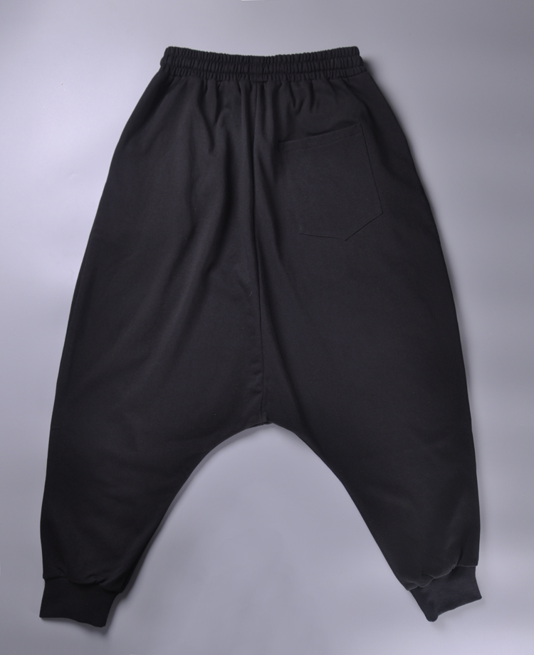 春秋ro欧美宽松吊裆跨裤男嘻哈潮流大裆哈伦裤暗黑飞鼠裤大码 黑色 m