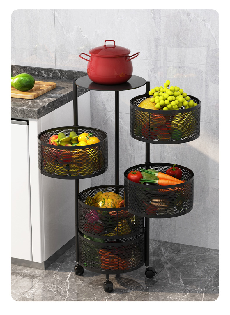 多功能旋转蔬菜架圆形落地蔬菜架放蔬菜水果家用储物收纳架厨房置物架
