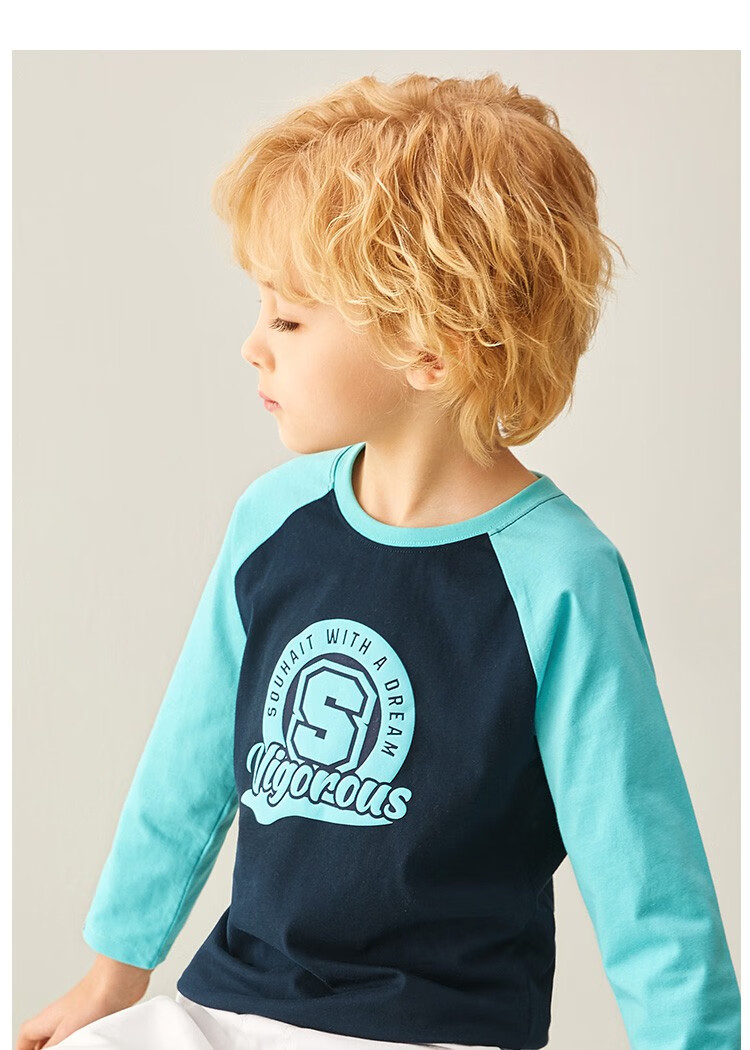 水孩儿童装男童圆领衫长袖插肩袖儿童t恤2022春季新款中大童休闲舒适