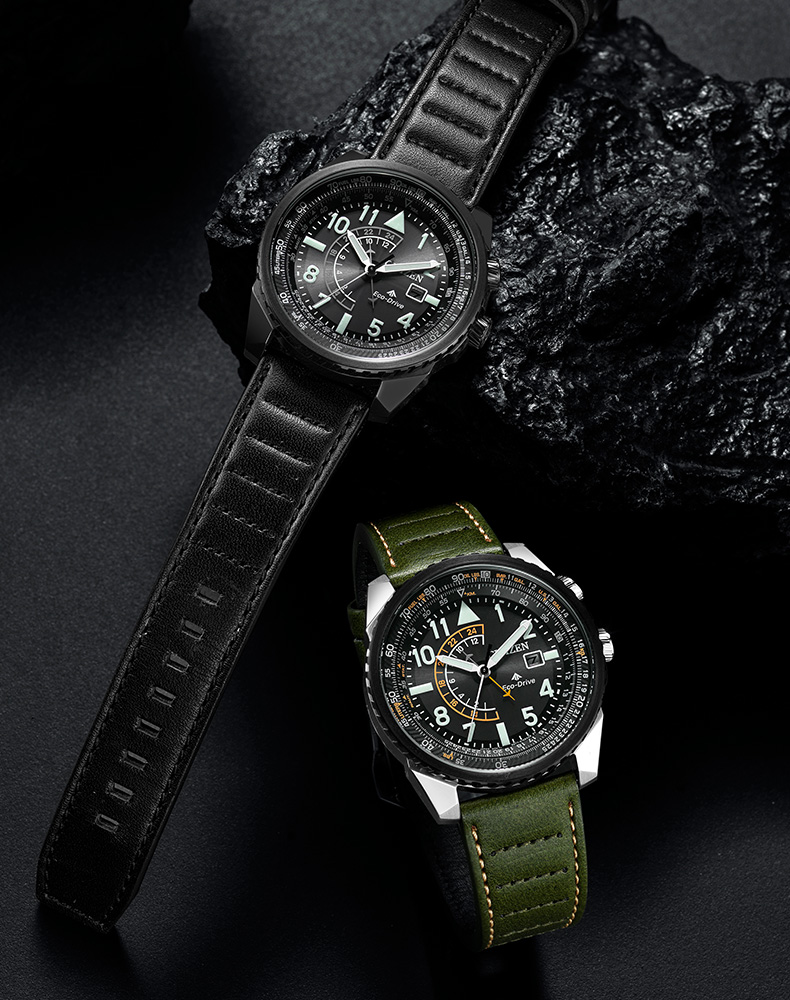 citizen西铁城夜鹰光动能手表夜光深度防水男士运动休闲腕表黑盘皮带