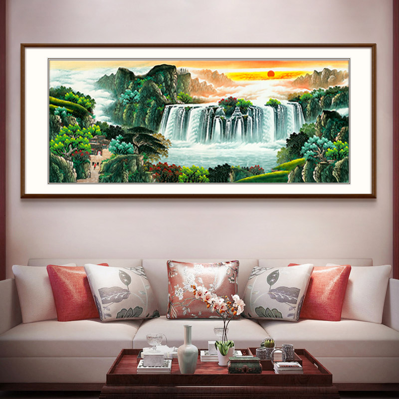 山水画客厅风景现代新中式客厅书房办公室沙发背景墙挂画旭日东升风水