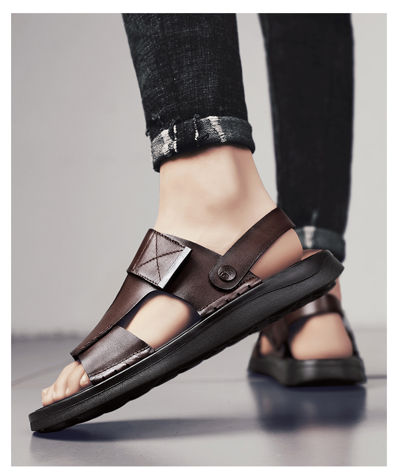 奥康同款皮凉鞋男2021新款夏季外穿凉拖牛皮ins潮休闲两用沙滩拖鞋