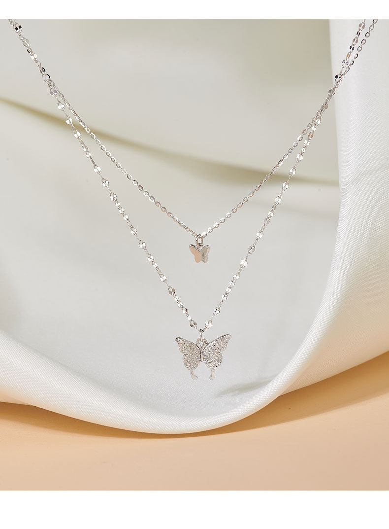 配送证书臻楚s925银项链女ins风蝴蝶双层锁骨链送女友闺蜜圣诞情人节