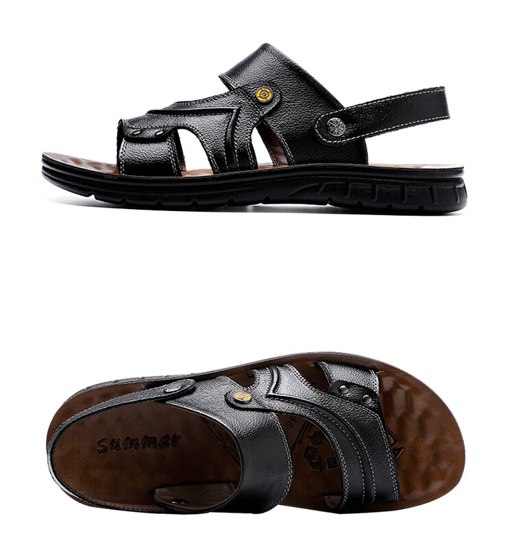 CARTELO Genuine Leather Sandals for Men, Breathable Top-Grain Leather Beach Shoes, Men's Outdoor Dual-Wear Slippers 9252 Brown Size 38 20
