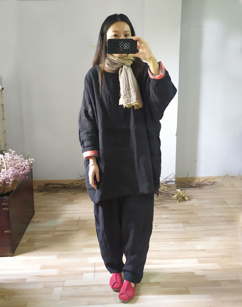 如素慢衣冬季新款亚麻复古中式夹棉棉服棉袄休闲女式中长款外套斜襟