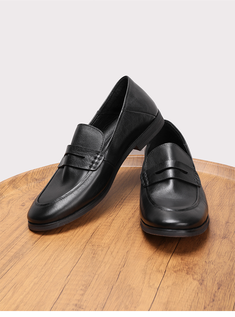 cl牛皮豆豆鞋男潮流透气套脚乐福鞋一脚蹬商务休闲皮鞋棕色黑色标准