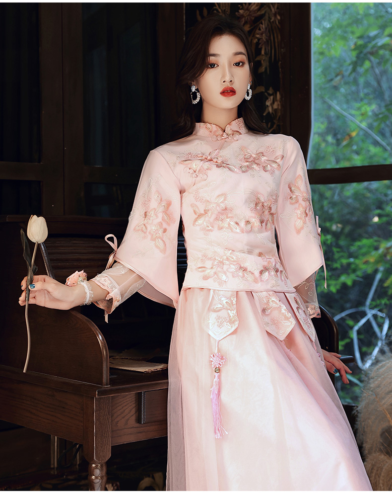 z 荟装 中式伴娘服长袖显瘦2020年新款中国风姐妹裙演出服冬季主持人