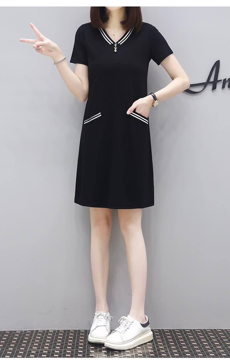 正品xlevel香港潮牌 明星同款温柔风2021新款v领休闲气质小黑裙连衣裙