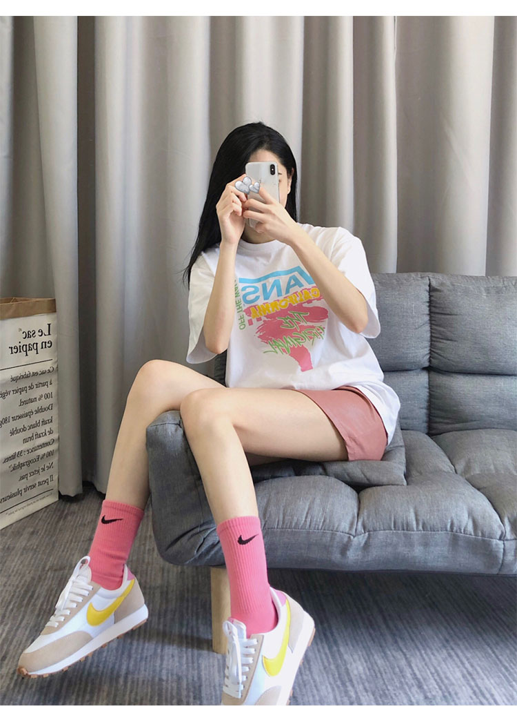 袜子女秋冬糖果色马卡龙袜运动潮流彩袜男新款纯棉篮球袜nk绿黄红粉紫