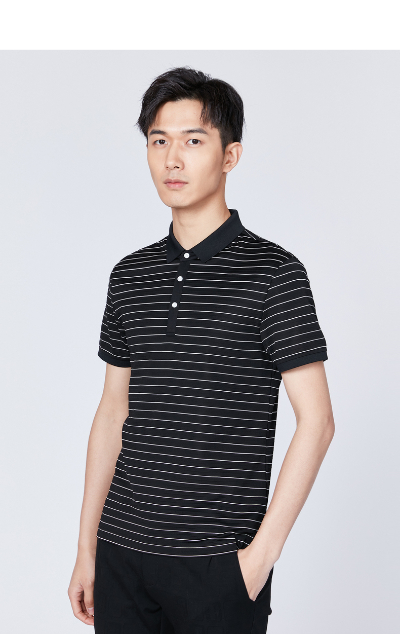 利郎桑蚕丝polo衫男短袖条纹商务2021夏季新品凉爽保罗t恤 黑白(q0xtx