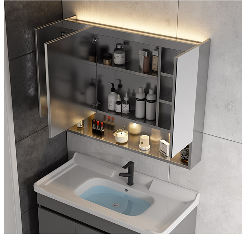 卡呈krcr镜柜定制不锈钢浴室柜带灯收纳置物架挂墙式卫生间镜子单独镜