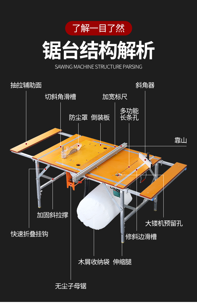 多功能折叠木工锯台便携升降斜切工作台装修推台锯小型倒装操作台