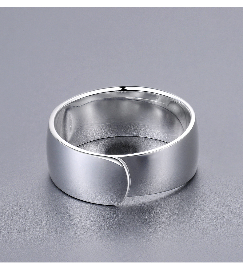 帛灵999银男士光面戒 宽面足银开口可调节大戒子单身贵族男素圈戒指