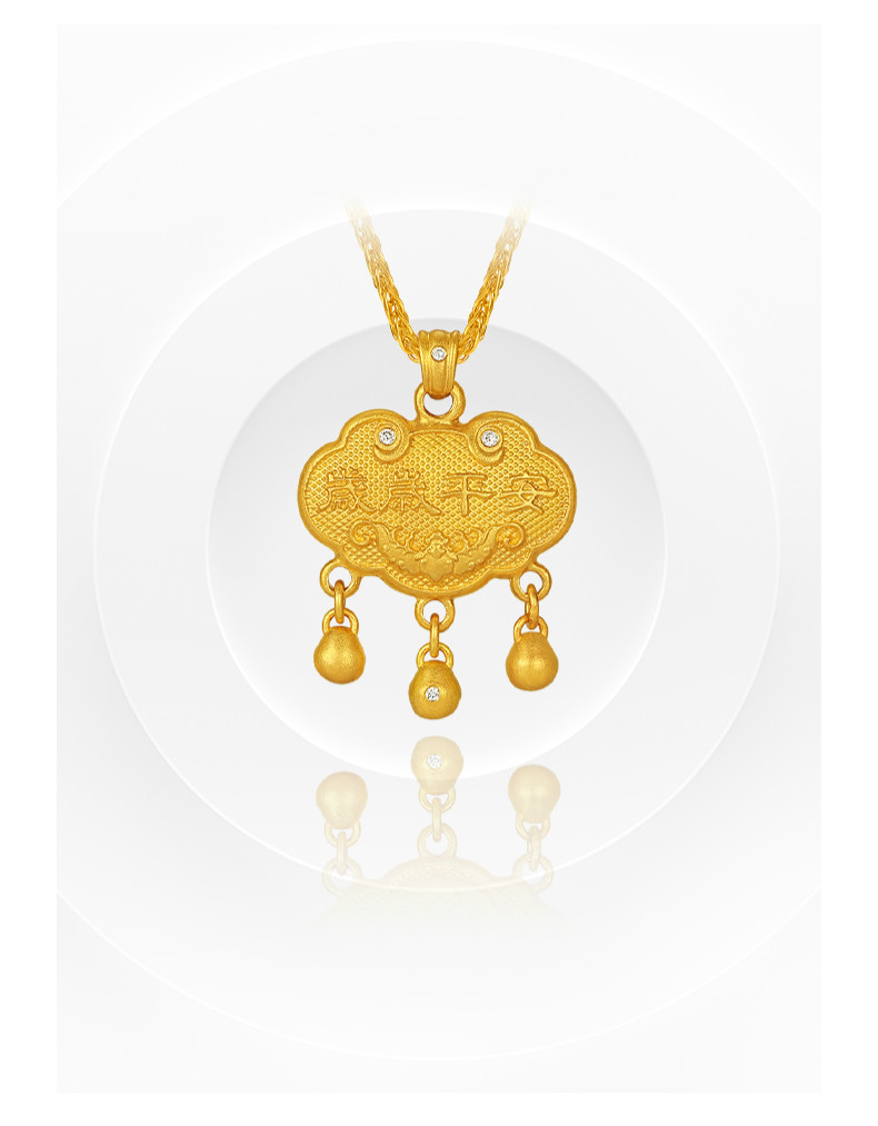 六一儿童节 点钻古法手工宝宝长命锁足金镶嵌钻石吊坠黄金项链饰品抖