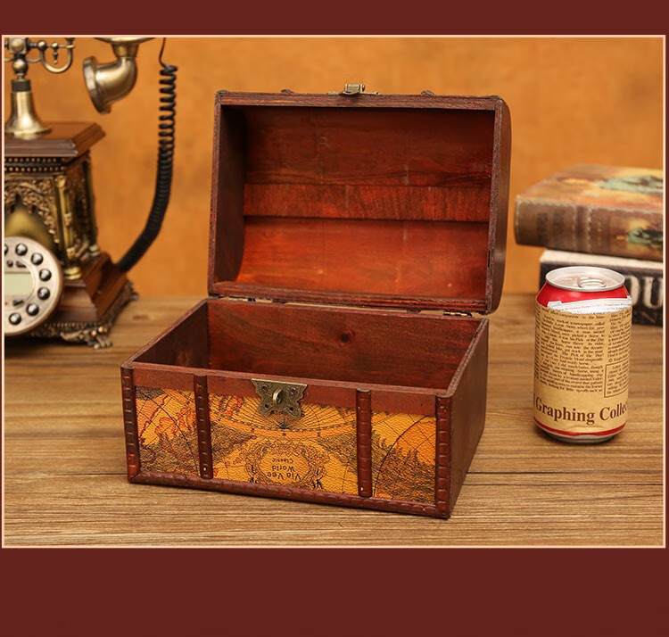 古风复古儿童百宝箱宝藏盒化妆收纳盒带锁密码首饰盒小木箱木盒子 翠