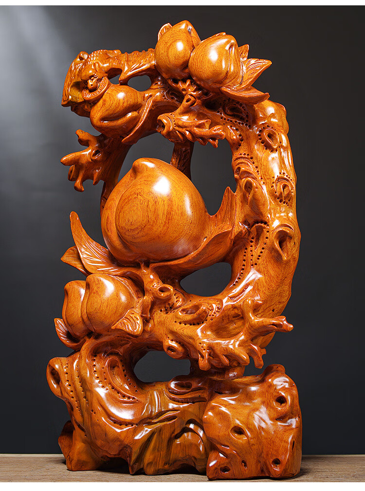 万贵 花梨木雕寿桃摆件实木福寿双全爷爷奶奶长辈老人祝寿贺寿生日