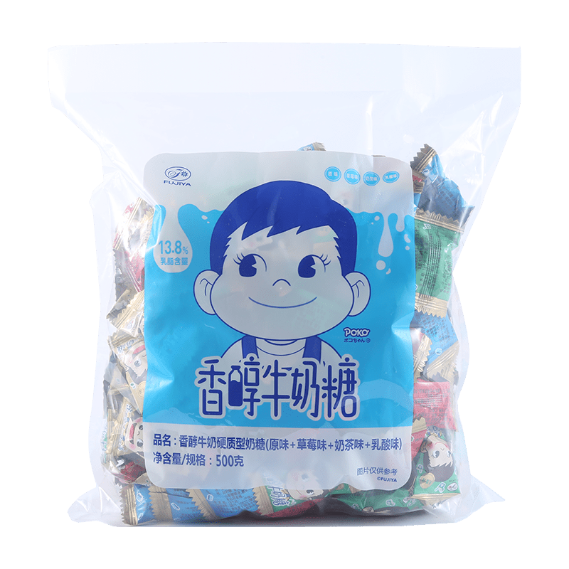 不二家香醇牛奶糖硬糖糖果牛奶糖原味草莓奶茶乳酸味乳脂含量138香醇