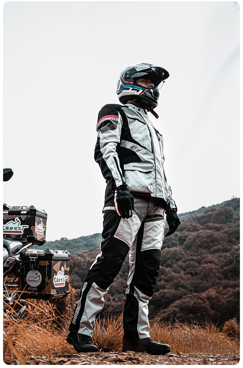 motoboy防风保暖骑行服男摩托车套装机车拉力服四季摩旅拉力服j49灰色
