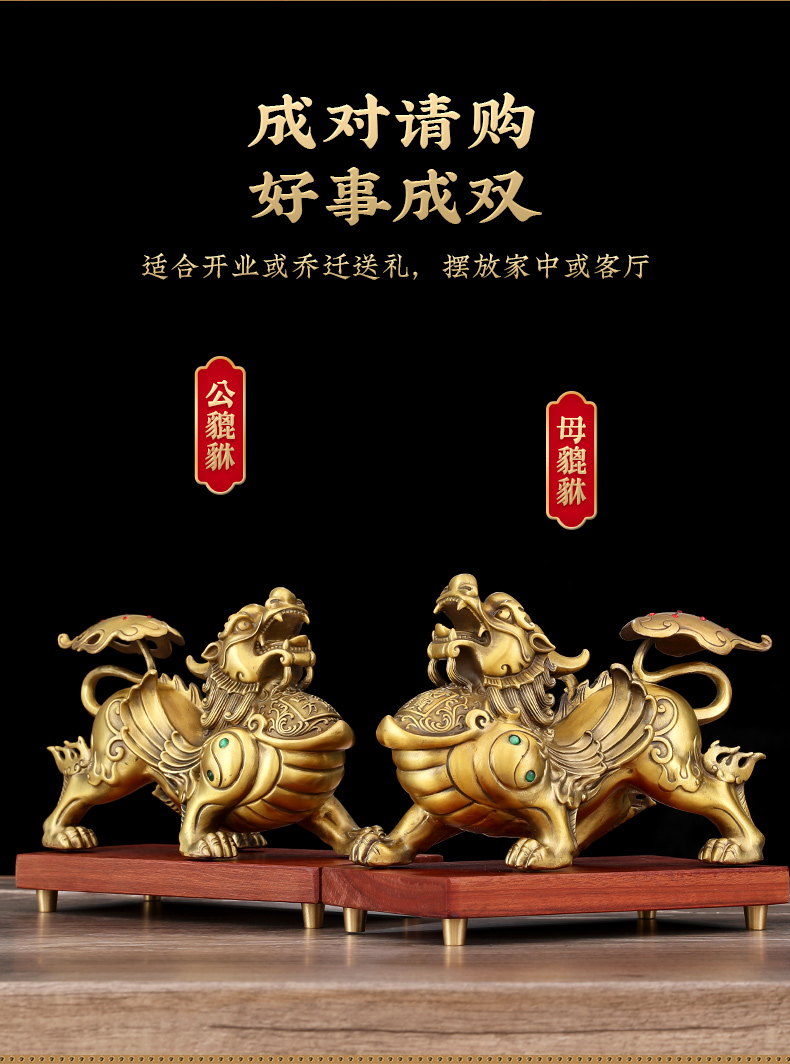 招财铜貔貅摆件一对全铜貔貅客厅聚财貔恘玄关办公室装饰开业礼品ytj6
