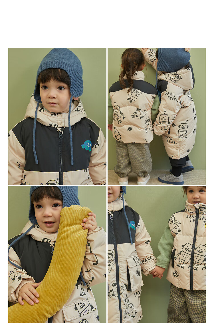 【三防鹅绒】papa爬爬冬儿童外套婴儿衣服男女宝宝长款羽绒服儿童保暖