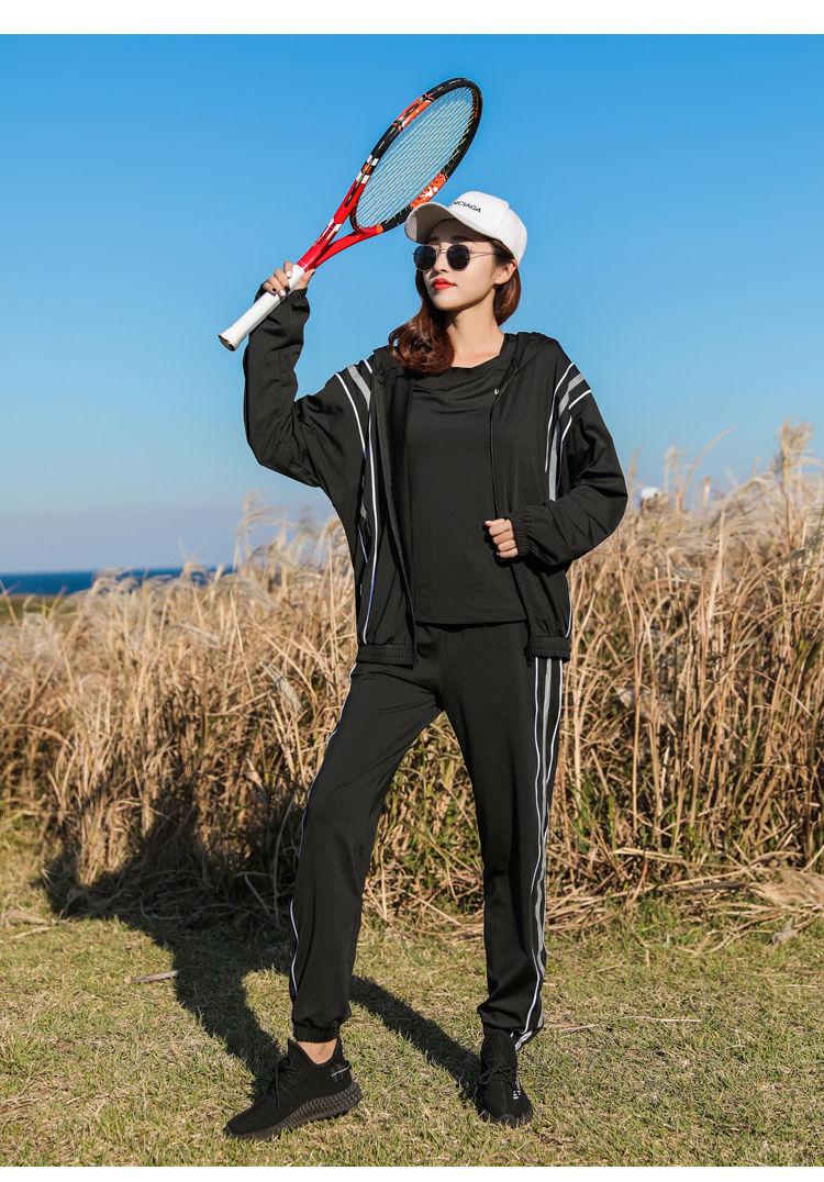 健身服女套装反光安全夜跑步服瑜珈服速干衣大码运动服套装女春夏