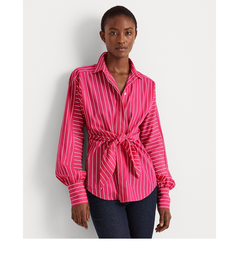 lauren/拉夫劳伦女装 2021年春季正面系结条纹绒面衬衫rl60506 650