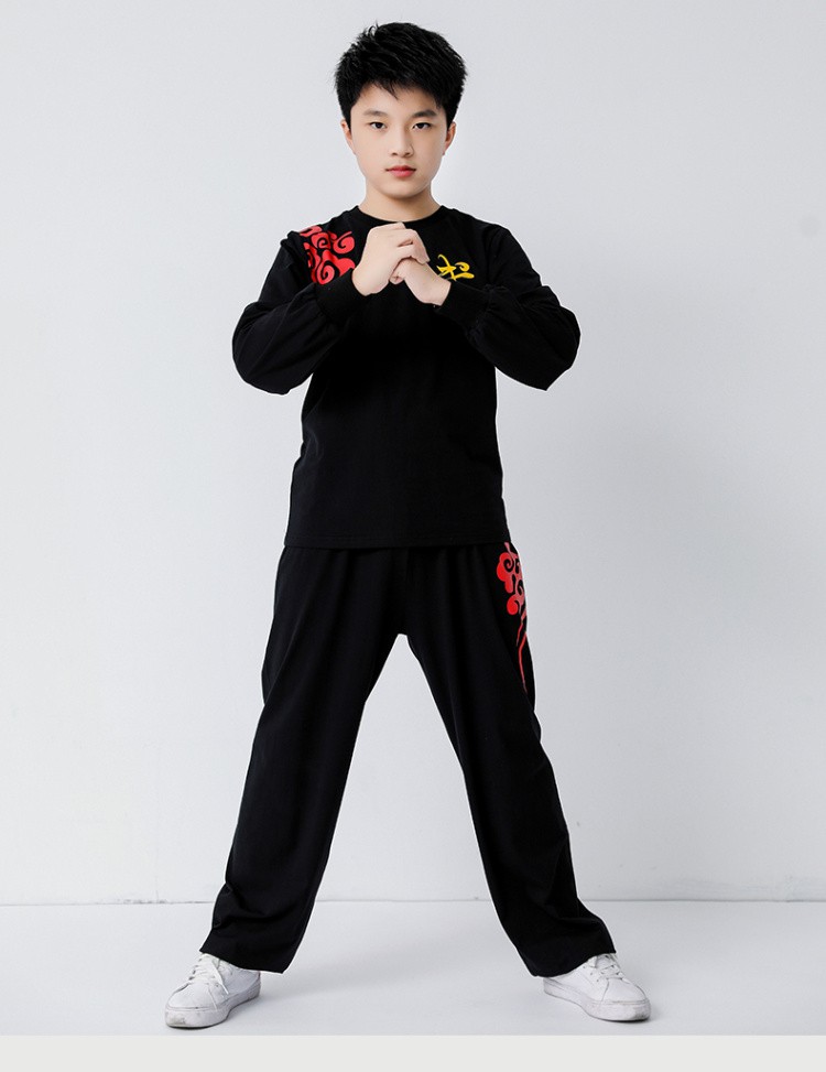 儿童武术服练功服长袖棉男孩训练服装小学生功夫表演衣服秋冬款演出