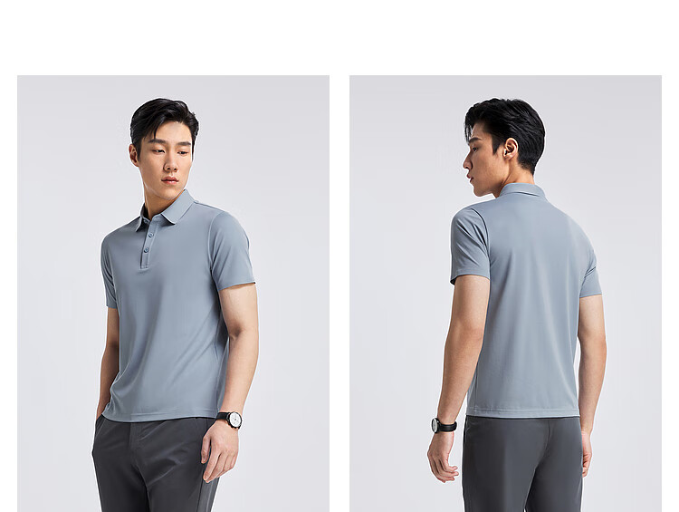 YOUNGOR POLO Men's, Summer Young Men's Business Casual Short-Sleeve High-End Polo Shirt, Gray, S 10
