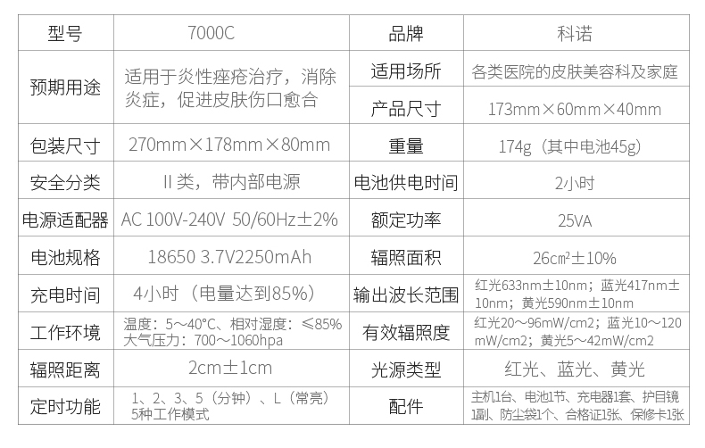 科诺红蓝光kn7000c光谱治疗仪美白祛痘印祛斑痤疮炎症伤口愈合led光谱