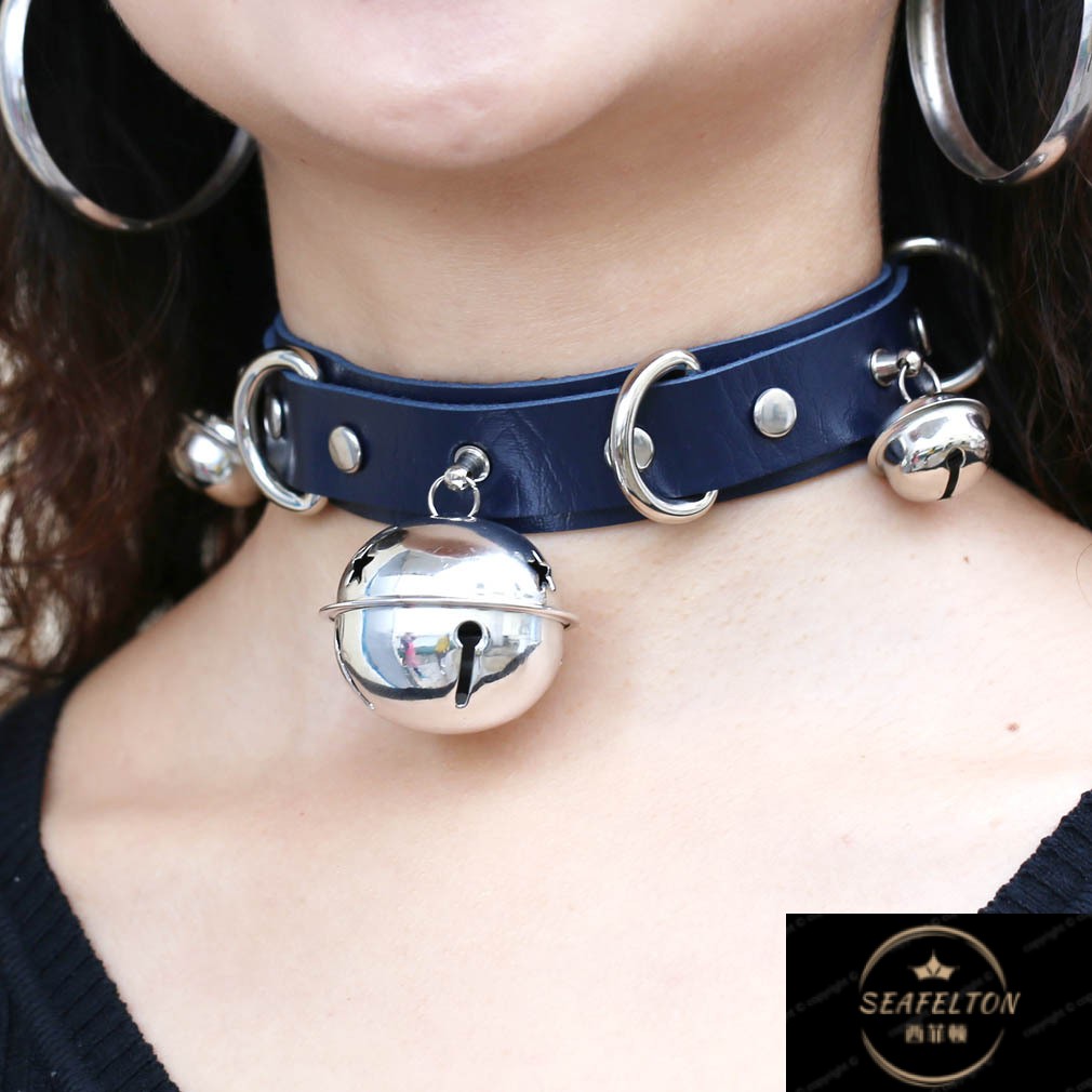 新款日系萌女仆萝莉铃铛项圈皮革束缚颈饰项链 橙色