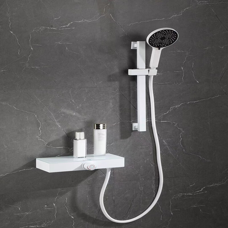 即热式电热花洒 四档合一钢琴白色恒温淋浴花洒套装 智能恒温数显增压