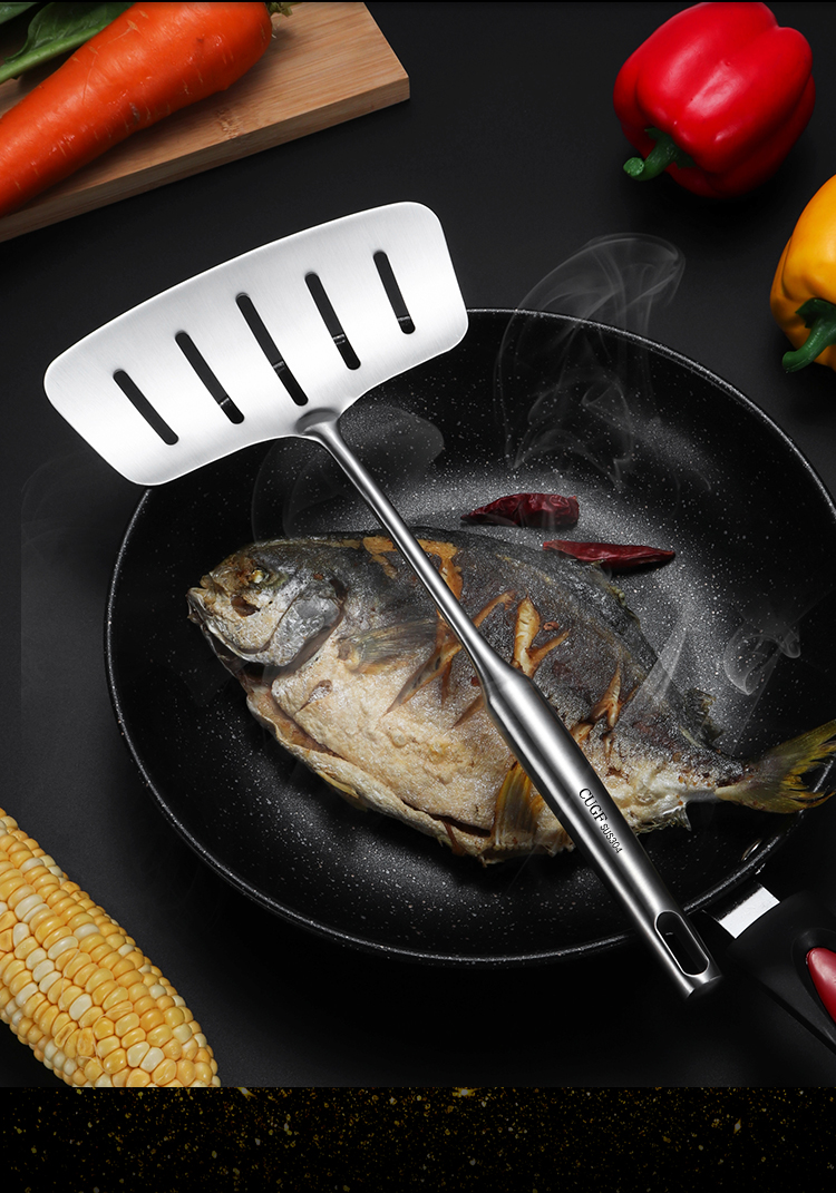 德国厨贵妃cugf煎鱼铲子翻鱼铲304不锈钢加厚家用大号平铲漏油煎鱼