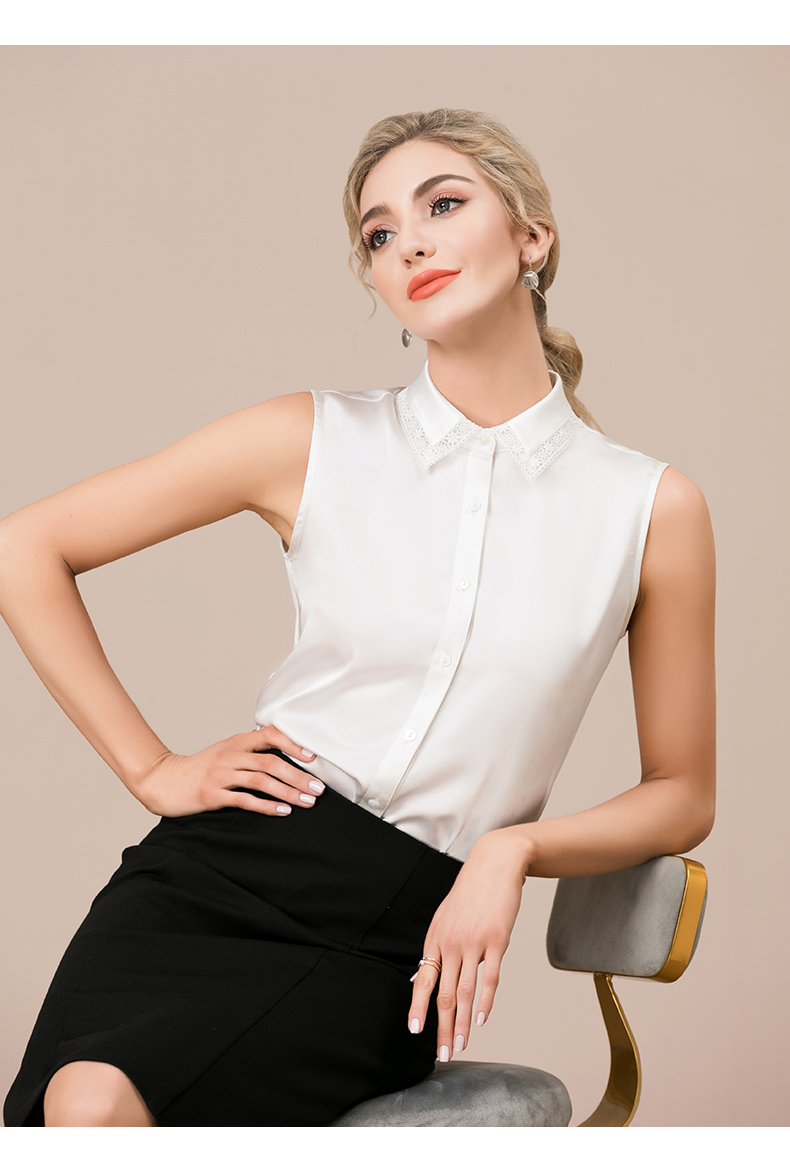 路施南夏季蕾丝花边尖领无袖衬衫女士时尚设计感小众蝴蝶结绑带打底
