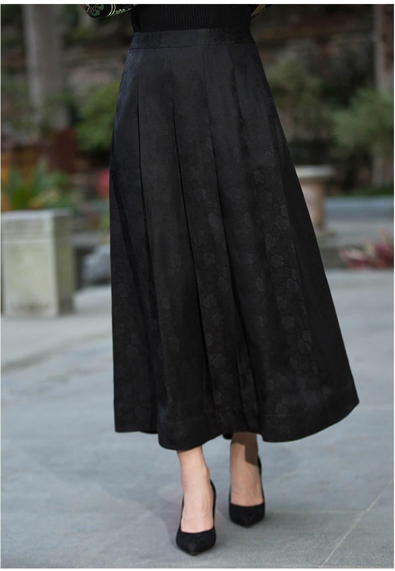 华族经典高端提花香云纱半身裙女复古中国风高腰黑色长裙百搭搭配唐装