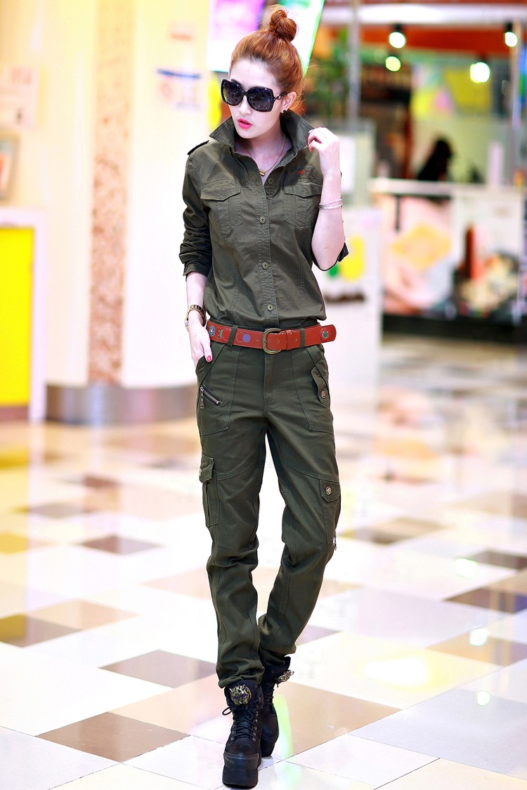 kiliveng 2021 春秋迷彩服女套装水兵舞棉大码迷彩衬衫女军旅装作训服